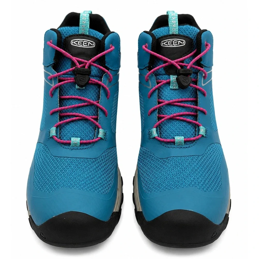 KEEN Wanduro Kids 7Y Blue Pink Mid Waterproof Trail Running Hiking Boots 1027896